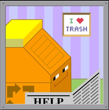 Junk Bot smiling about trash